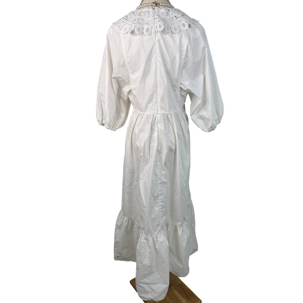 Hunter Bell Mercer Dress White Cotton Lace Collar Puff Sleeve Midi Maxi Dress L - Picture 9 of 13
